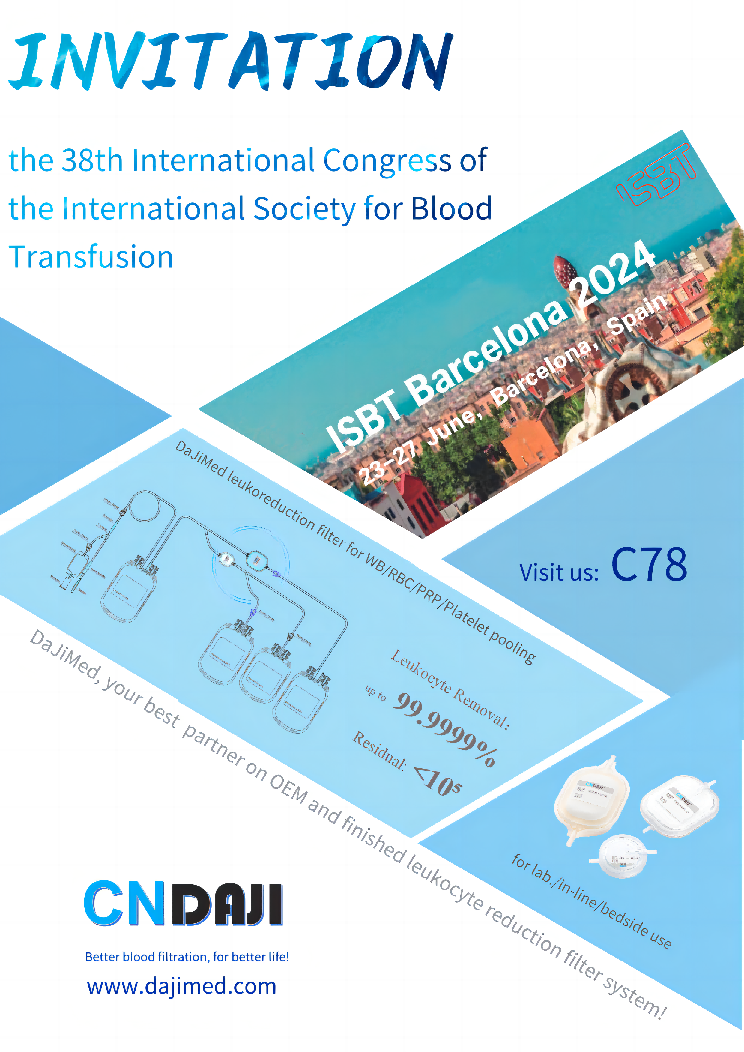 the 38th International Congress of the International Society for Blood Transfusion (ISBT) during June 23~27, 2024 in Barcelona, Spain.